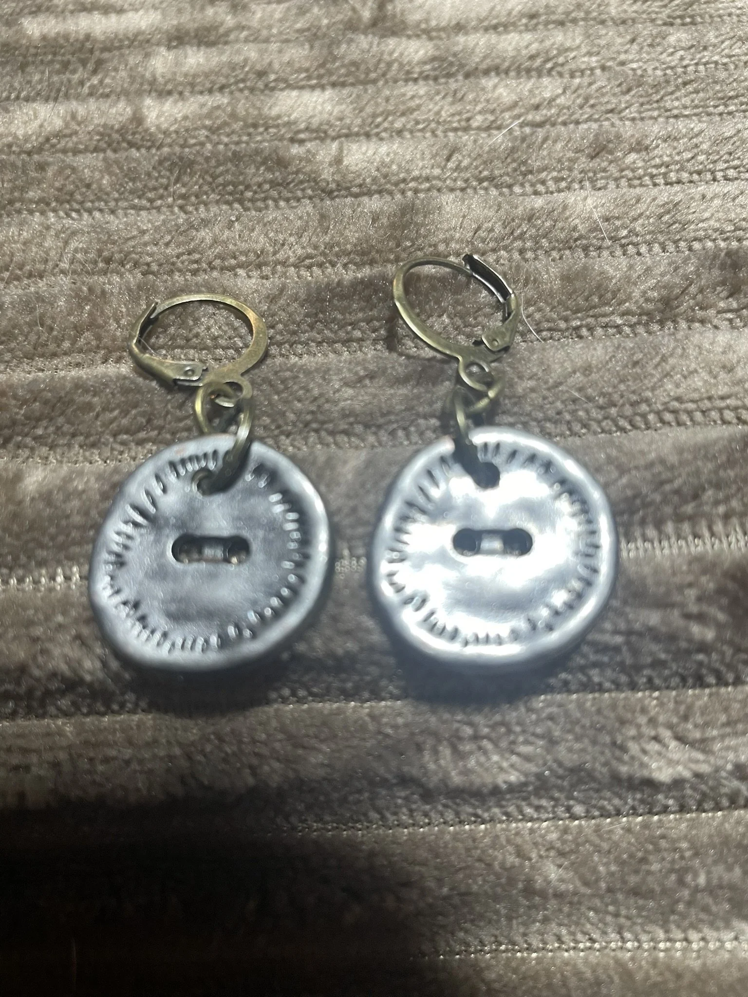 Earrings, Antique Silvery Metal Buttons