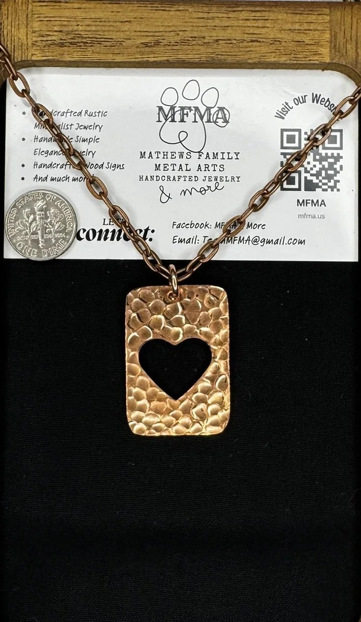 Copper Pounded Heart Tag Necklace - Hancrafted