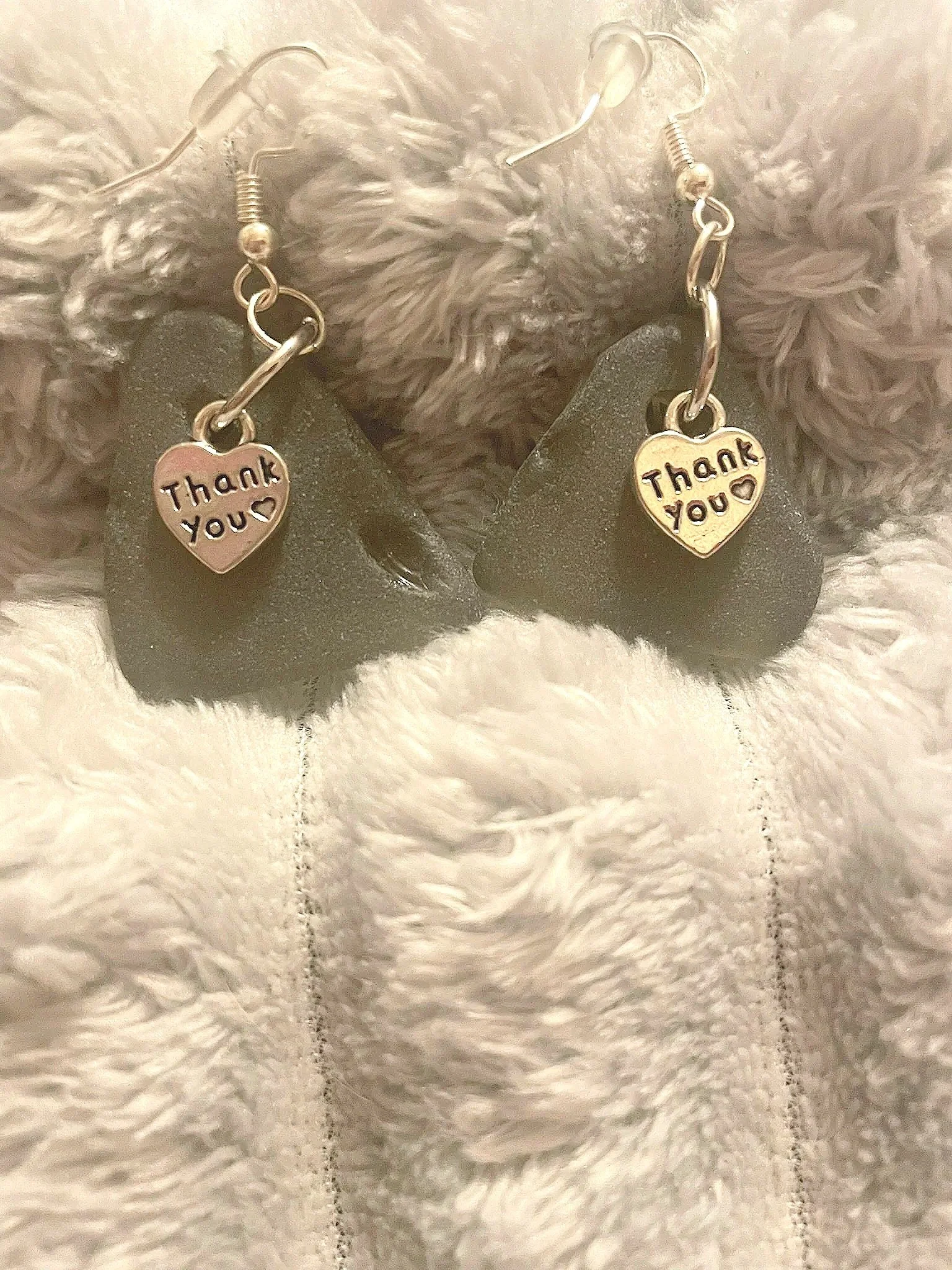 Earrings, Handcrafted, Light Brown Sea Glass w/Thank You Charm