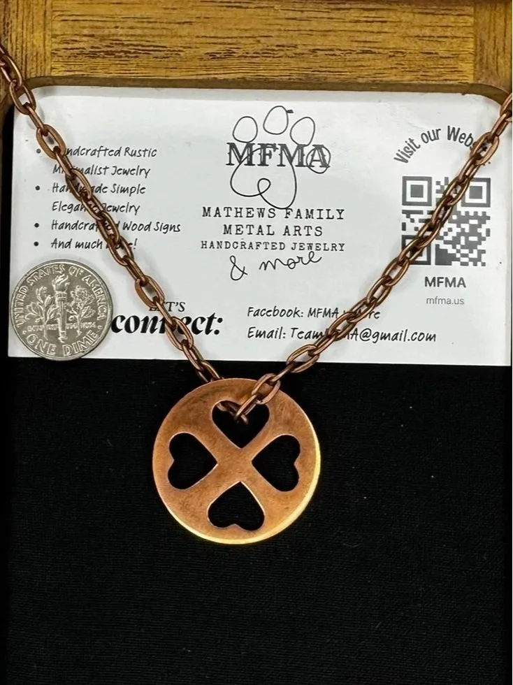 Copper Four Heart Coin Necklace - Handcrafted