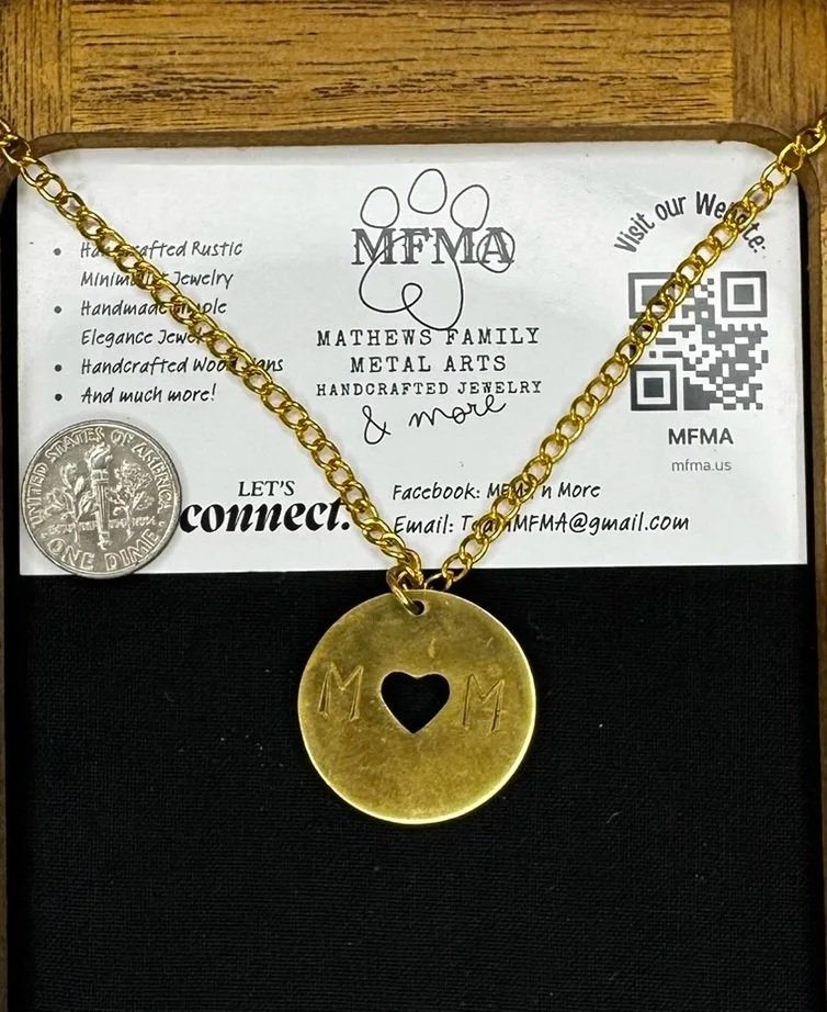 Brass Mom Heart Coin Necklace