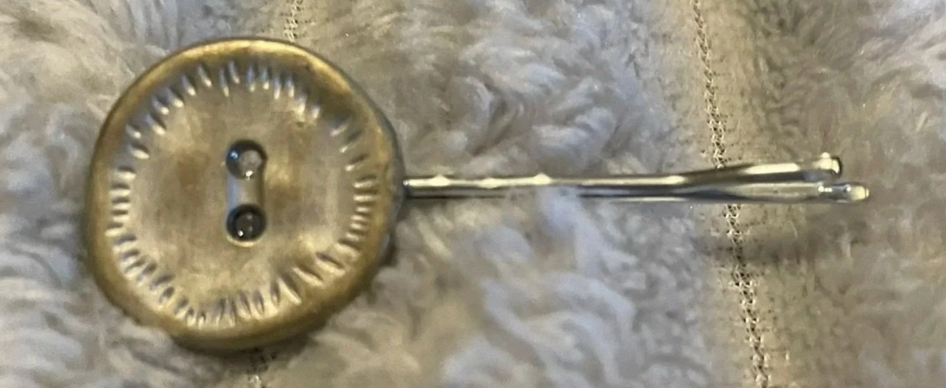 Bobby Pin, Antique-Looking Silver Button