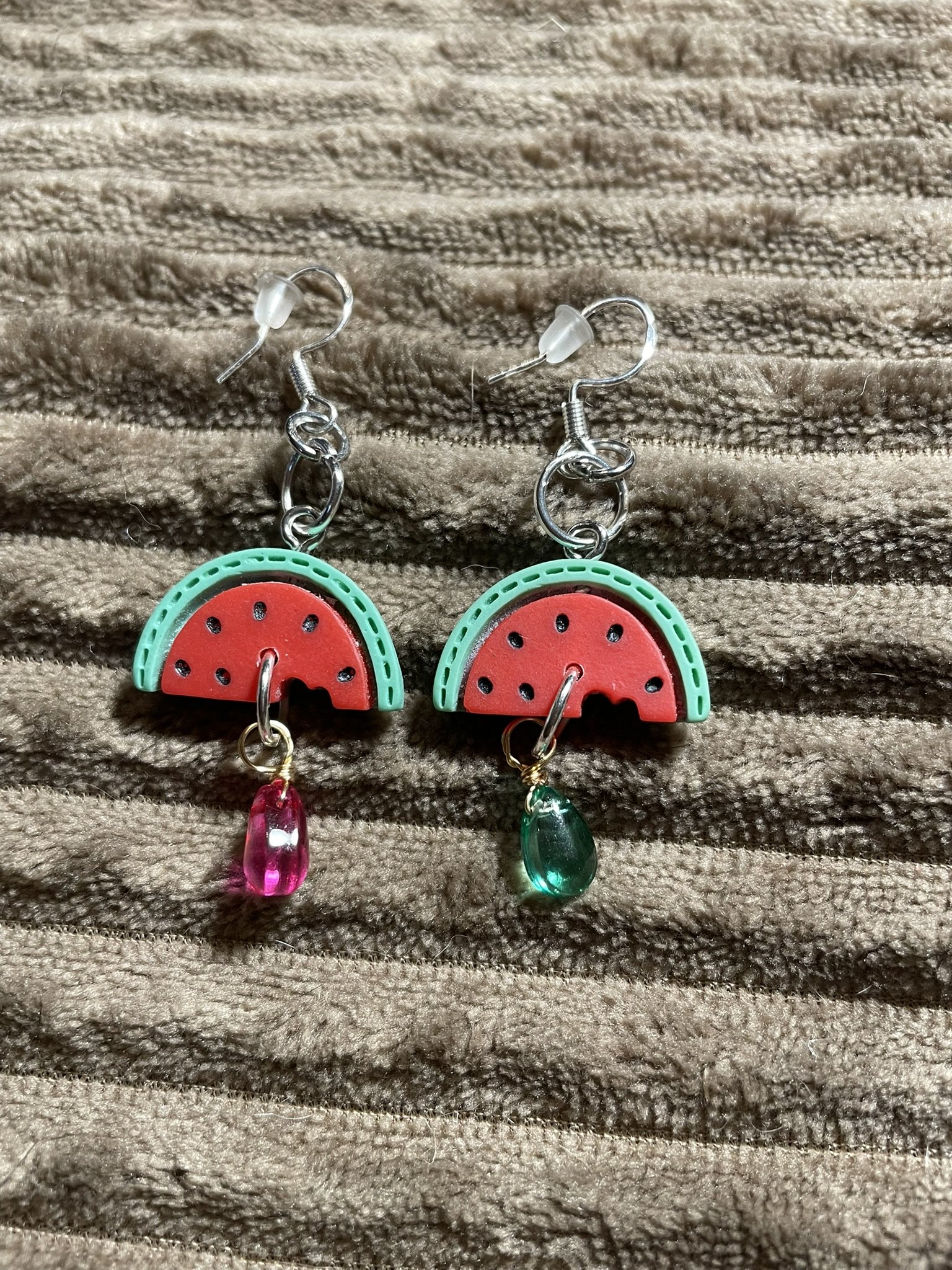Earrings, Watermelons w/Pink & Teal Charms