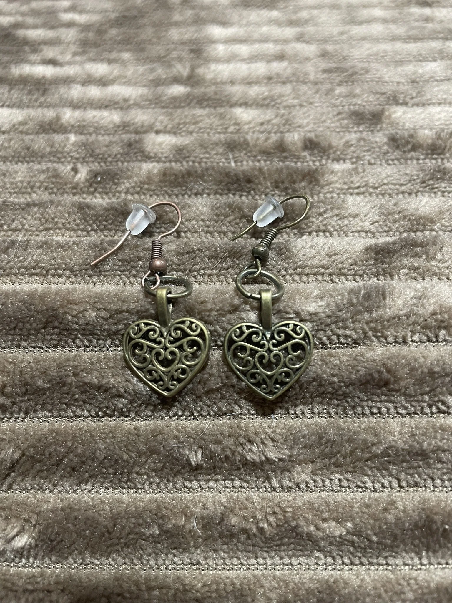 Earrings, Bronze Metal Hearts
