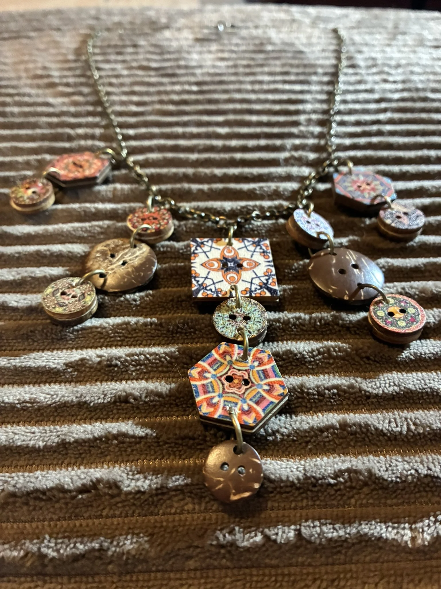 Quilt Series Wooden Button Necklace