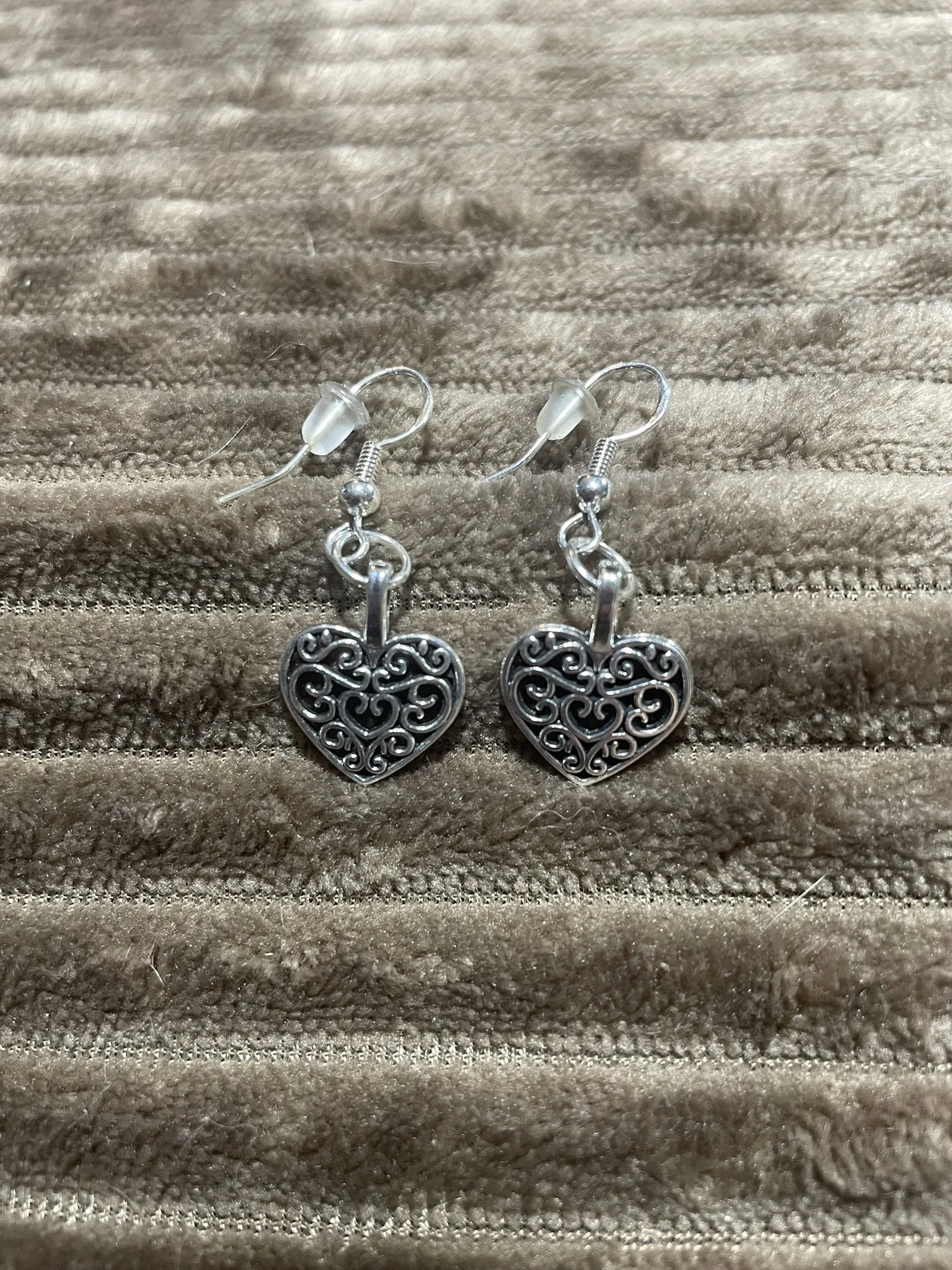 Earrings, Silvery Decorative Hearts