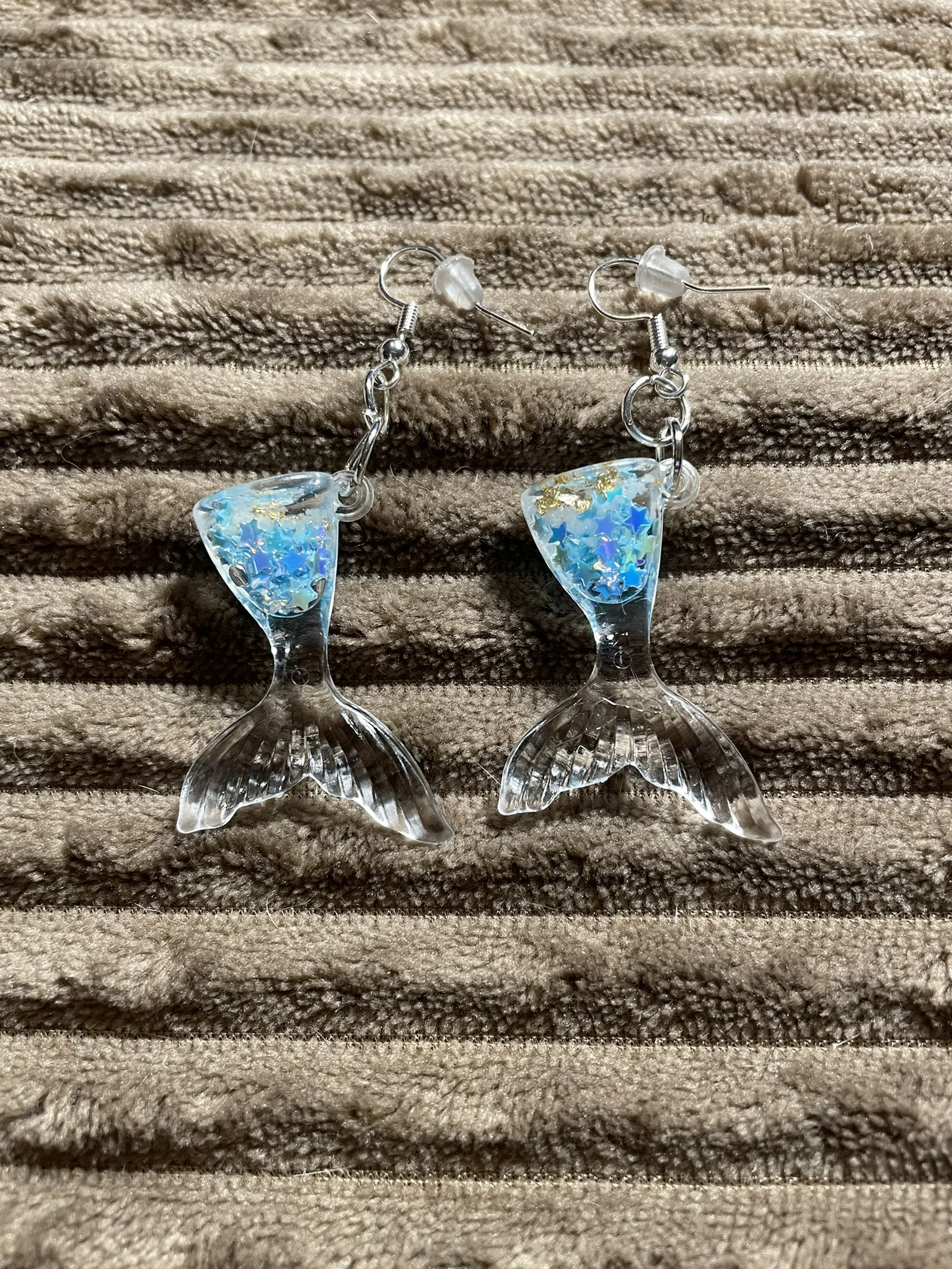 Earrings, Blue Sparkly Fish Tails
