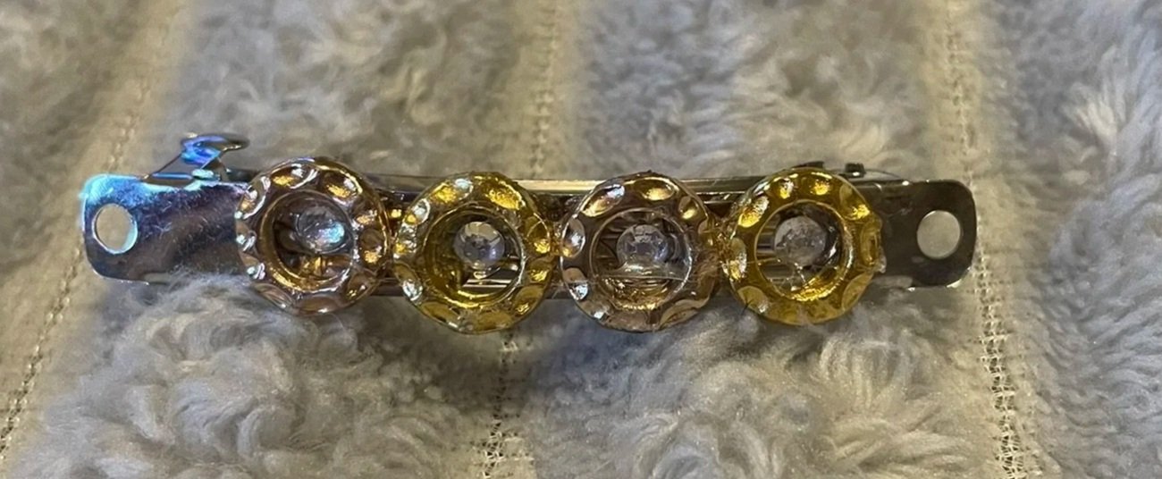 Hair Barrette, 4 Gold-Colored Rings w/Rhinestones