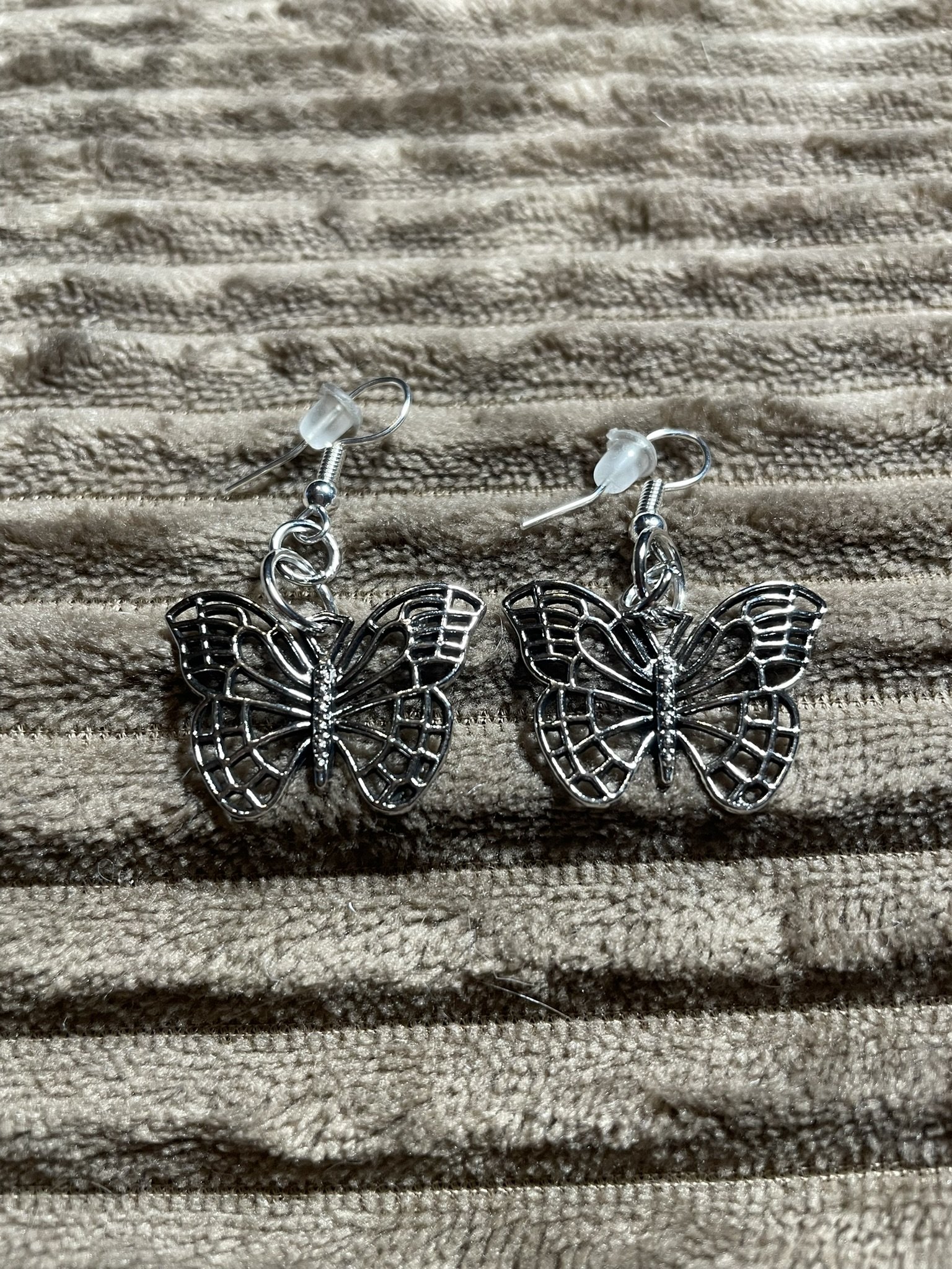 Earrings, Metal Silver-toned Butterflies