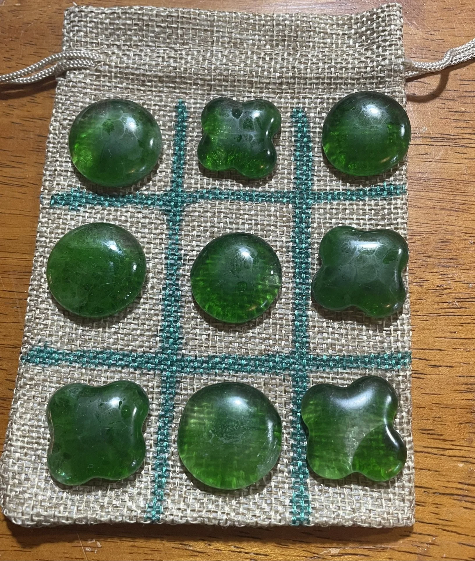 Artisan Glass Travel Tic-Tac-Toe Set w/Burlap Travel Bag