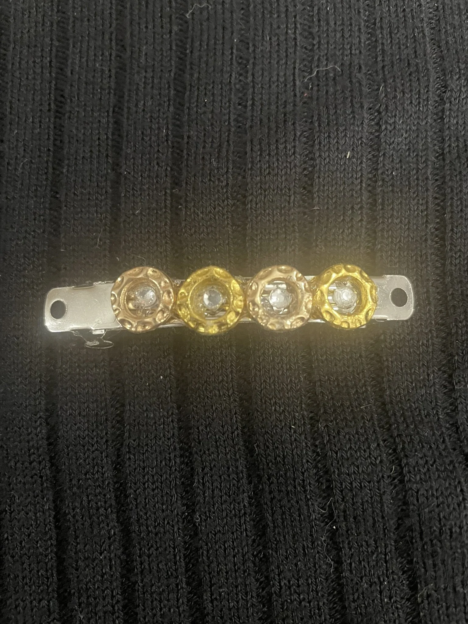 Hair Barrette, 4 gold color rings with rhinestones