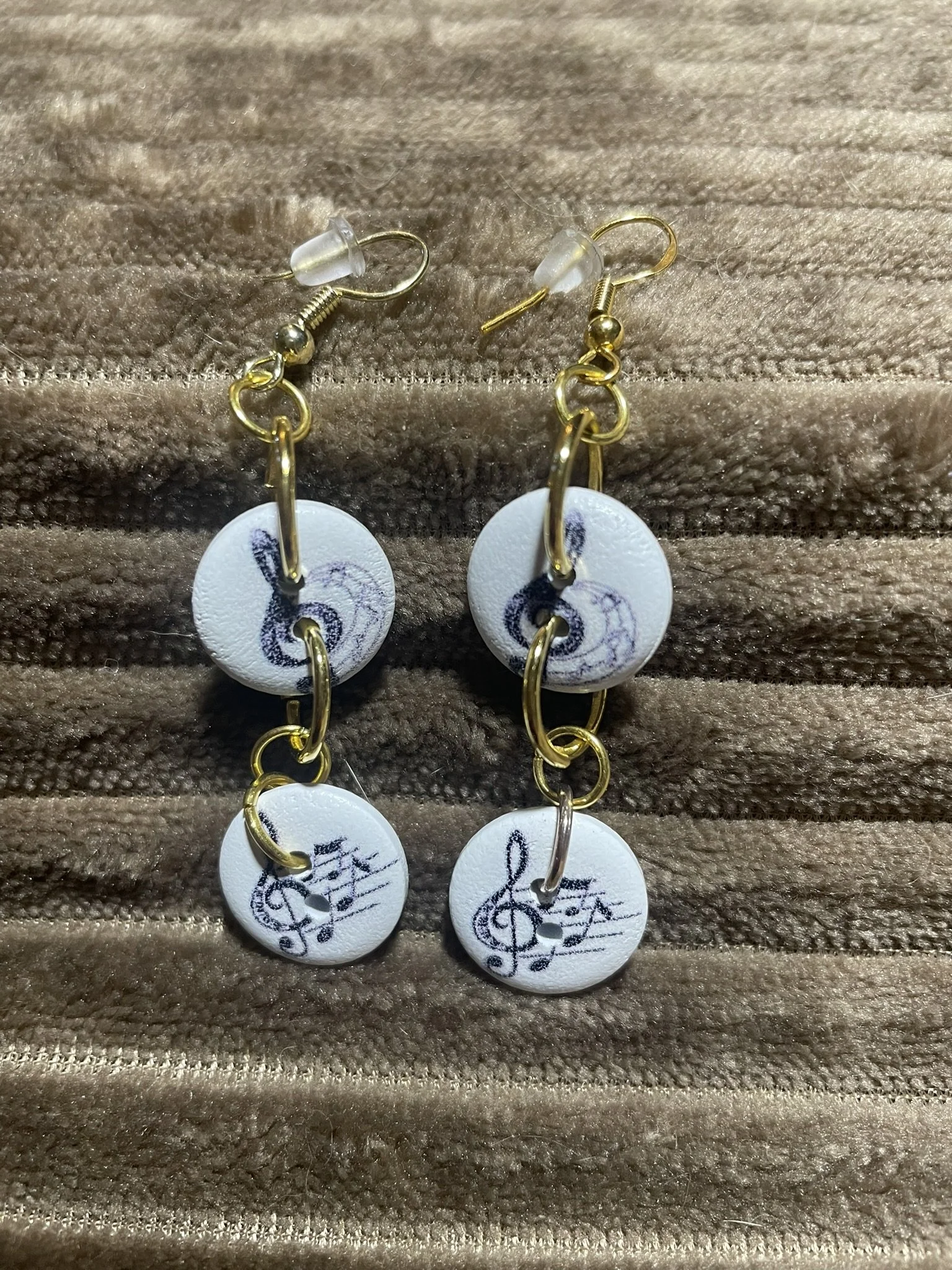 Earrings, Wooden 2-Tier Musical Buttons