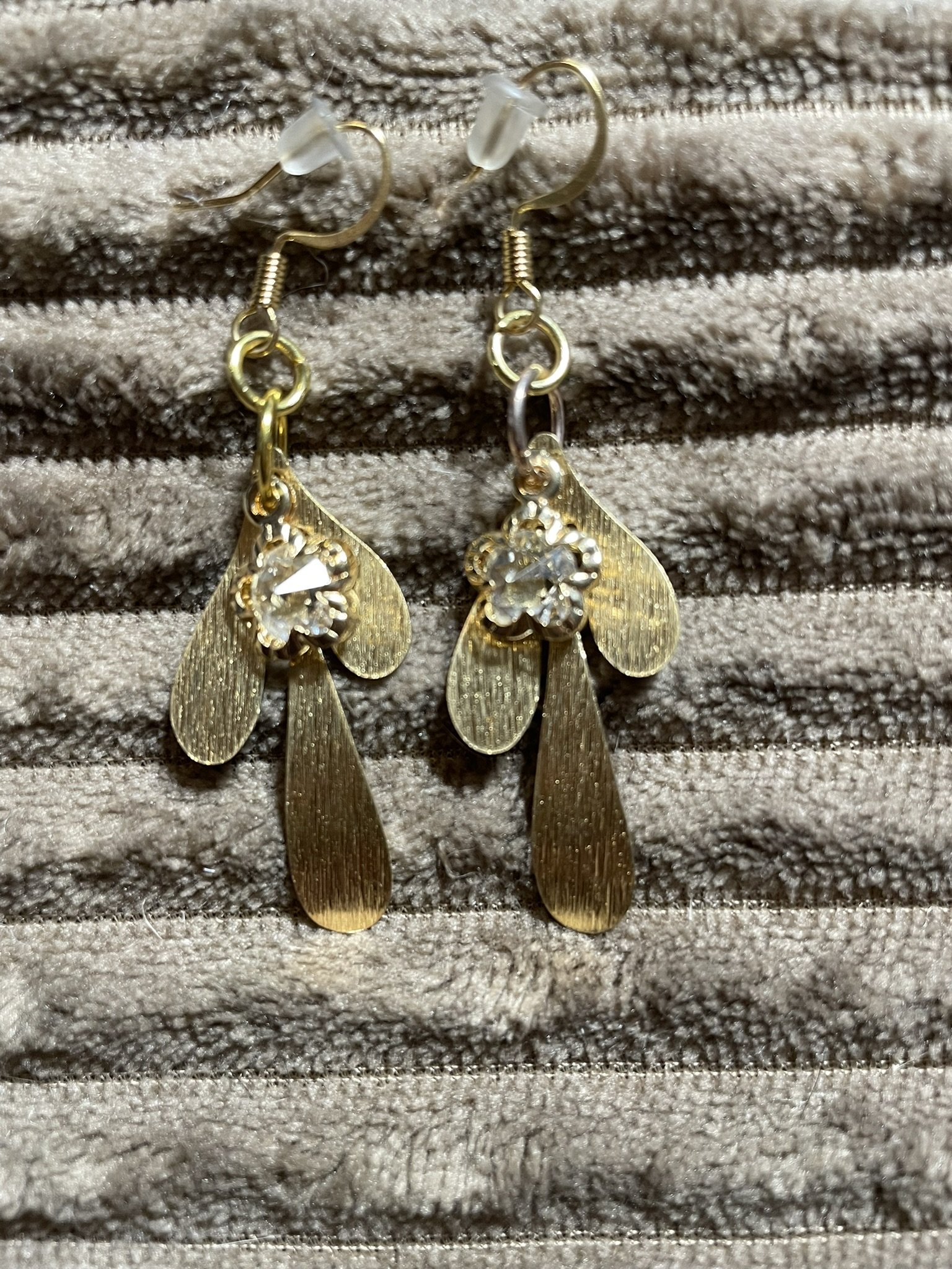 Earrings, Golden w/Flower-Shaped Jewels