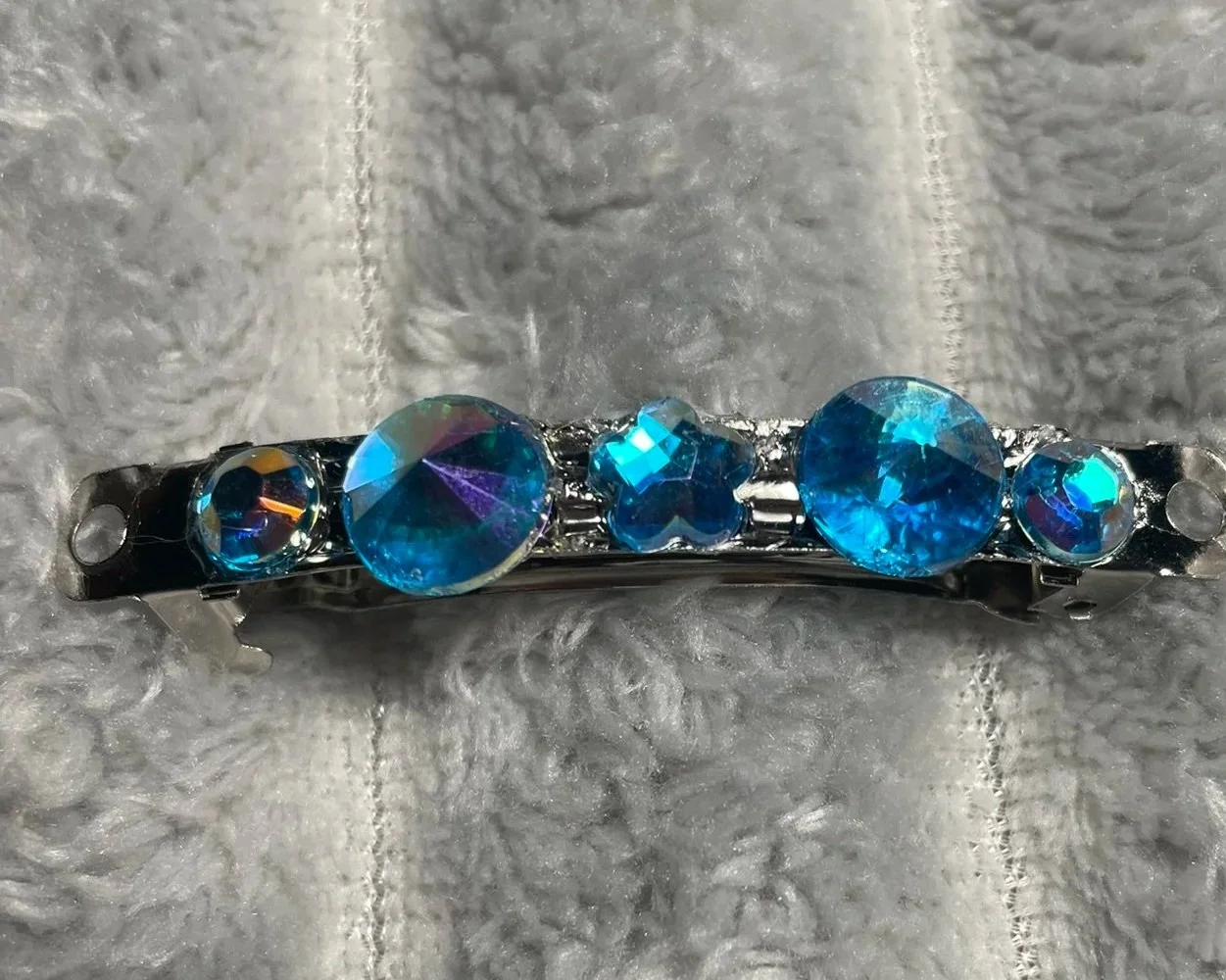 Hair Barrette, Blue Rhinestones