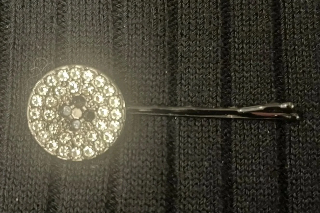 Bobby Pin, Black Button w/Sparkling Rhinestones