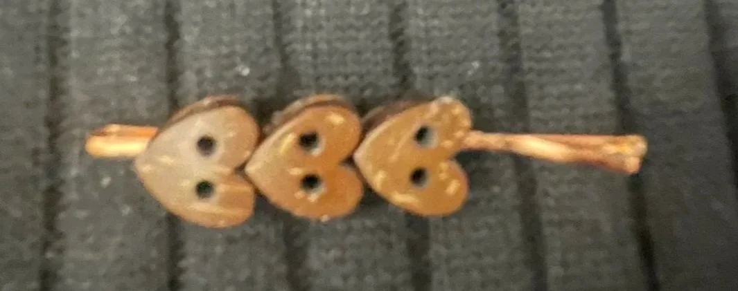 Bobby Pin, 3 Coconut Shell Heart Buttons