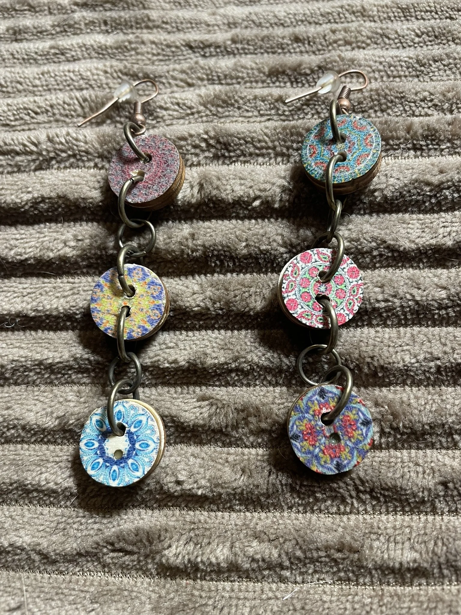 Earrings,  Quilt Series 3-Tier Buttons, Double-Sided