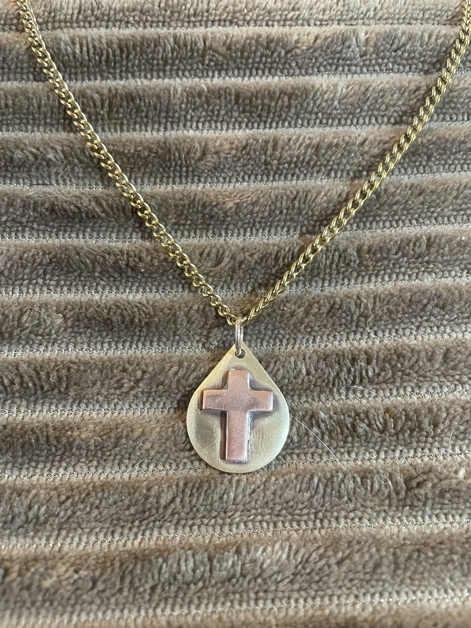 Brass Pendant with Welded Copper Cross - 22" or 24" chain