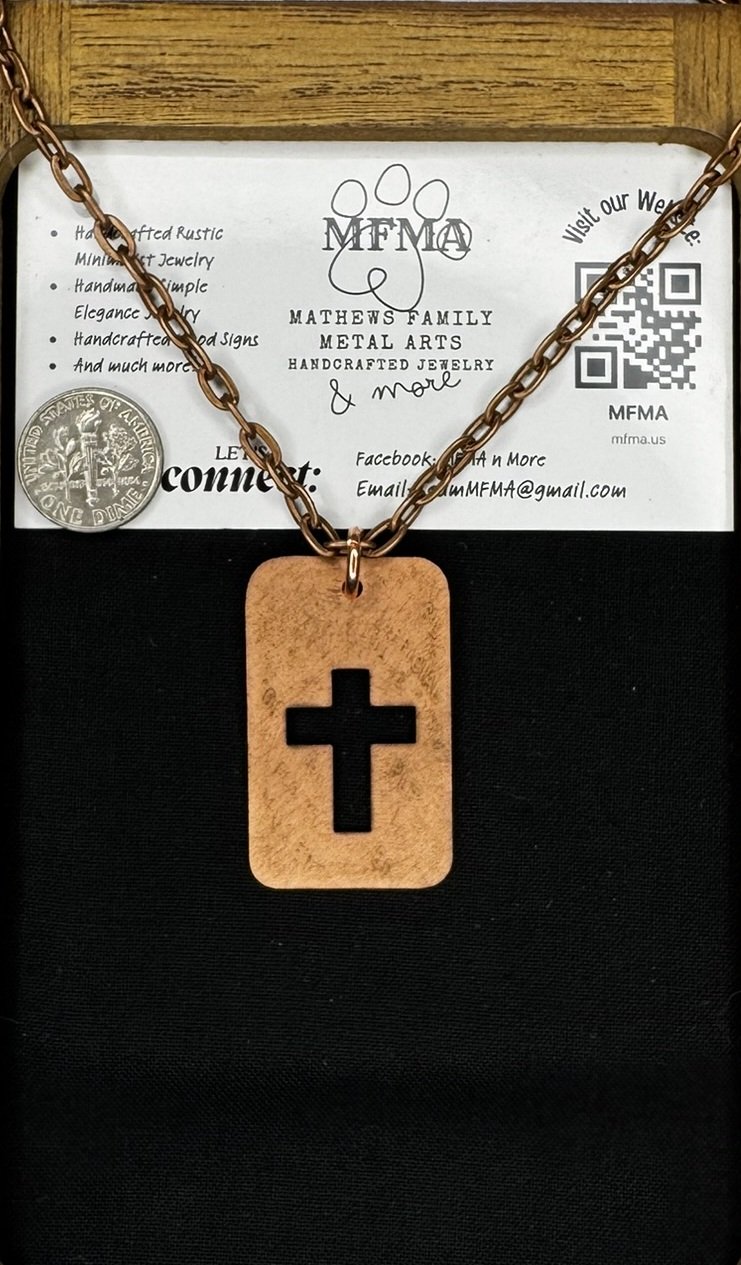 Copper Cross Tag Necklace - Handcrafted