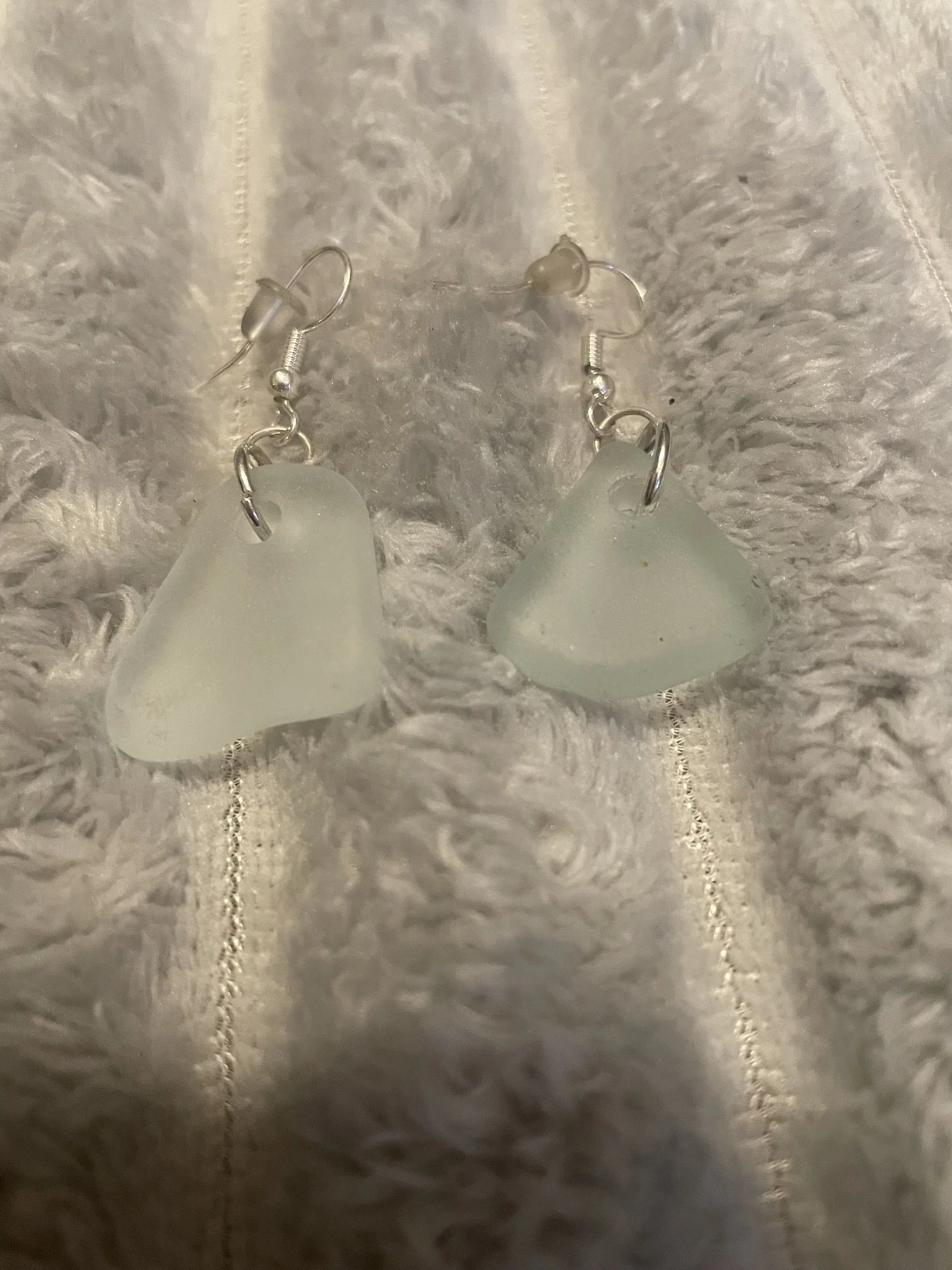 Earrings, Handcrafted, White Sea Glass Earrings with silver color hardware