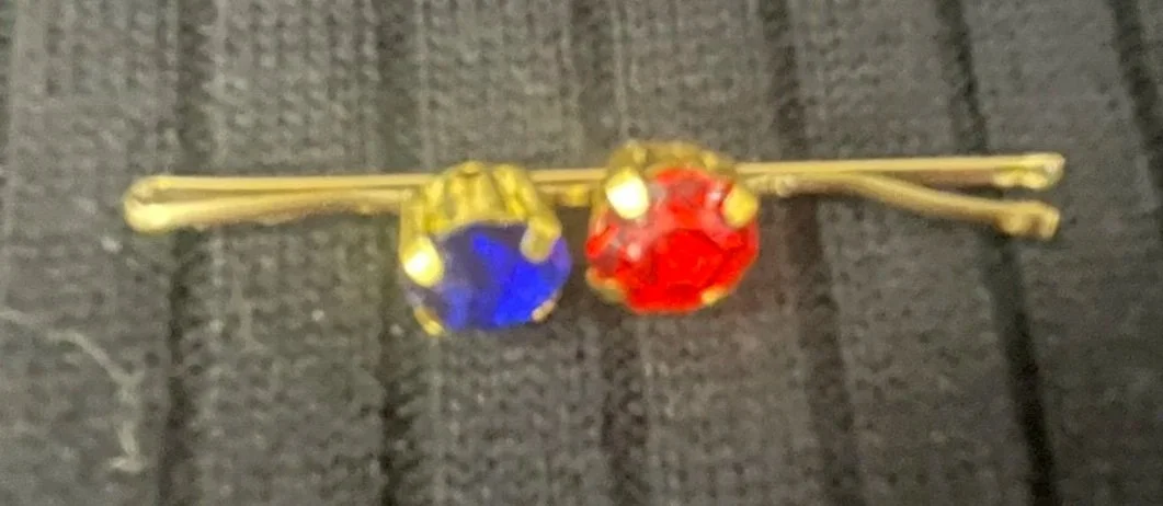 Bobby Pin, Red & Blue Rhinestones