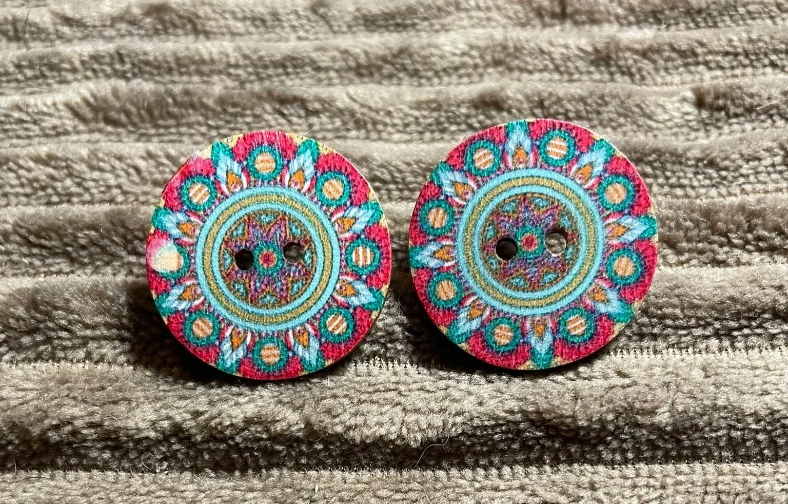 Earrings, Round Wooden Button Posts