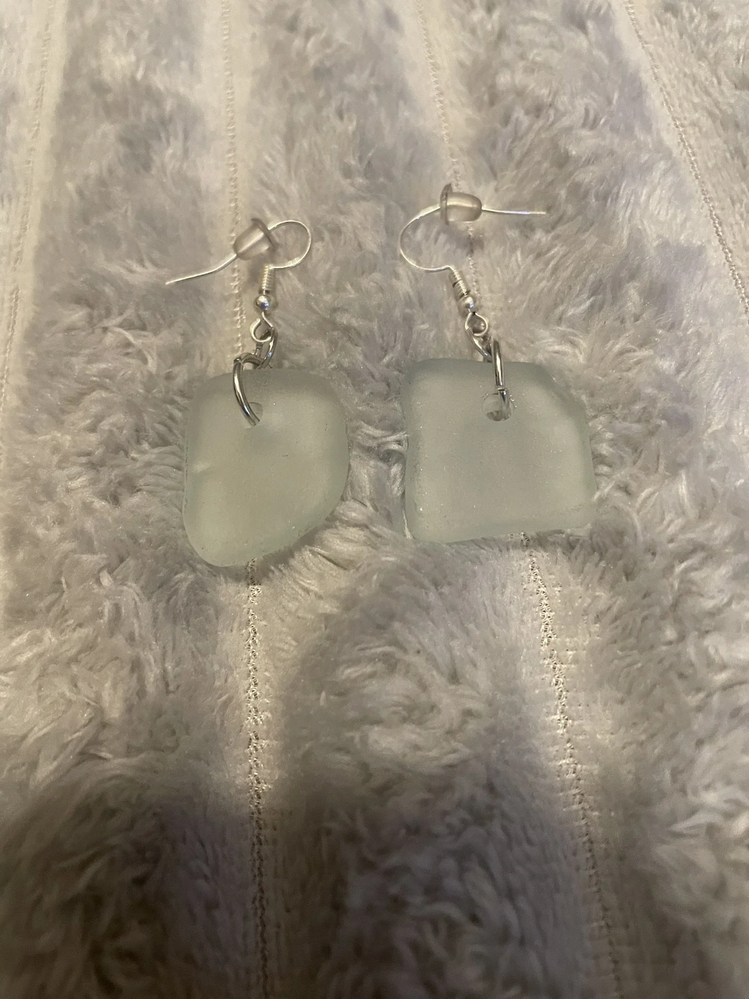 Earrings, Handcrafted, Clear Sea Glass w/silver color hardware