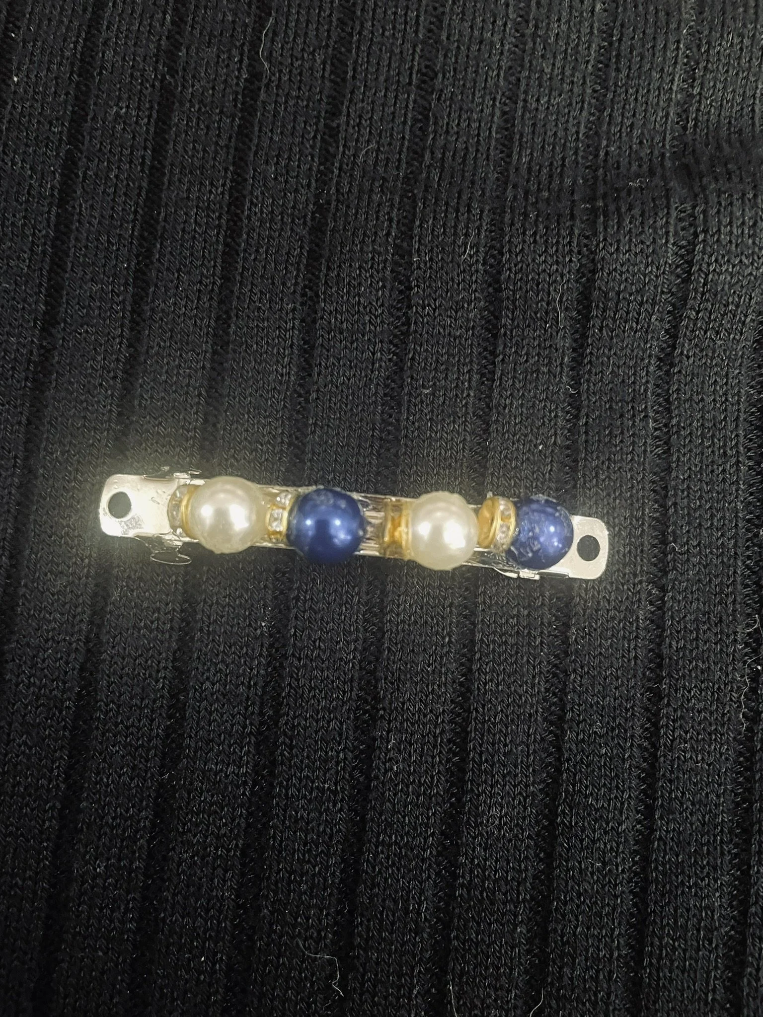 Hair Barrette, Blue & Pearl Color Charms