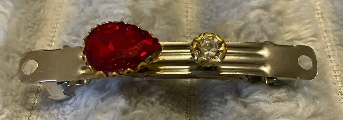 Hair Barrette, Hot Pink & Clear Rhinestones