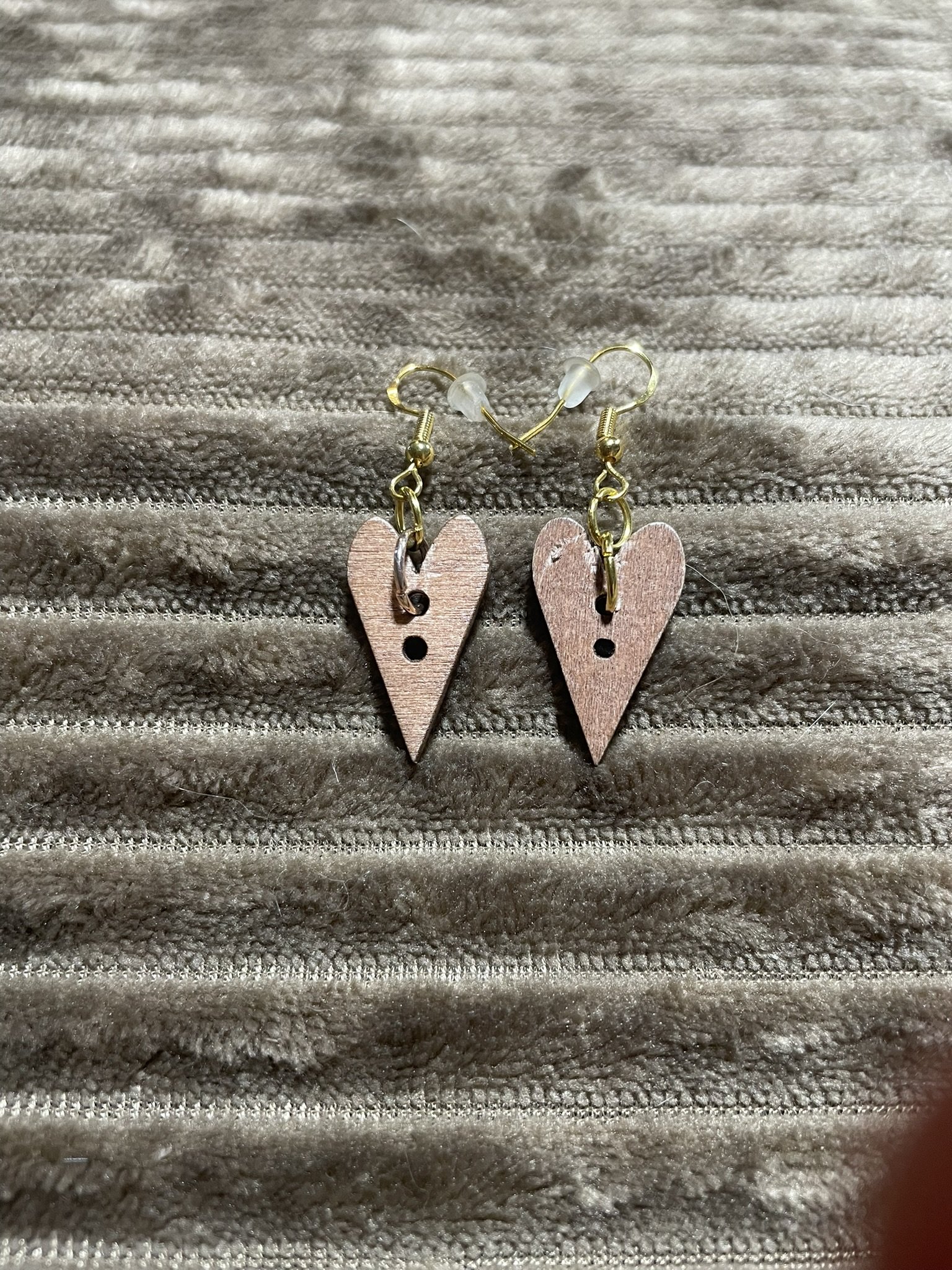 Earrings, Wooden Hearts - Golden Hardware