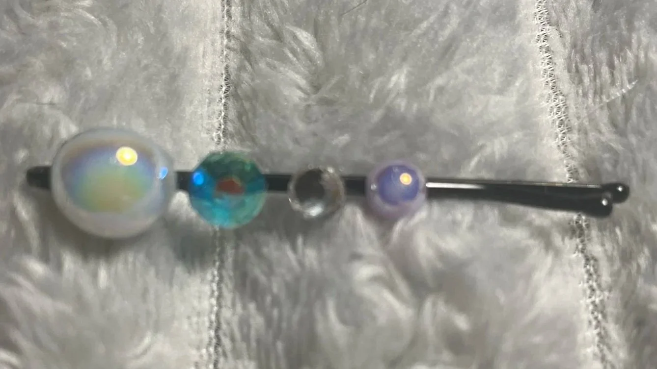 Bobby Pin, 4 Small Jewels - Pearl, Blue, clear colors, 2.5" Long