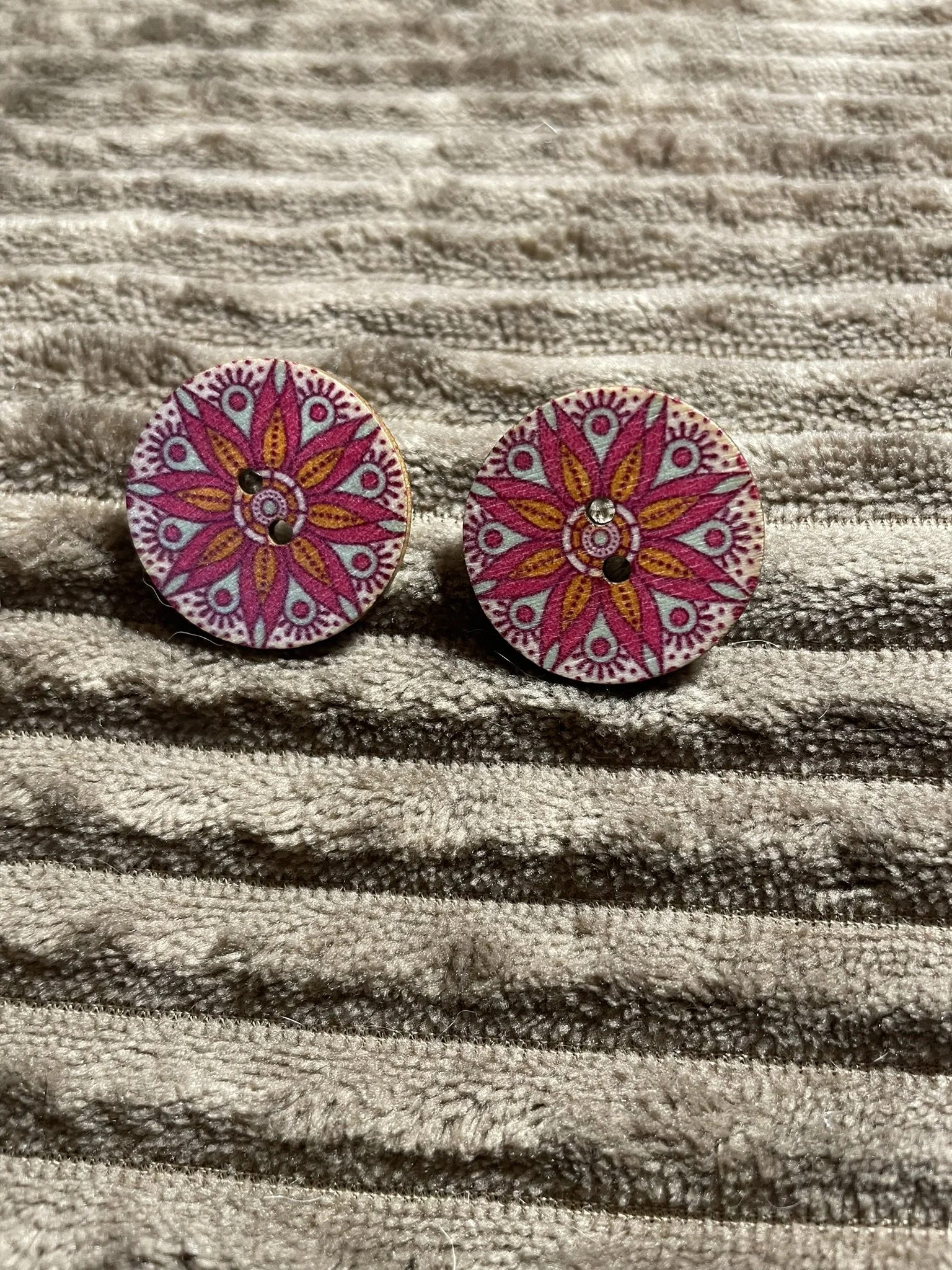 Earrings, Round Wooden Button Posts