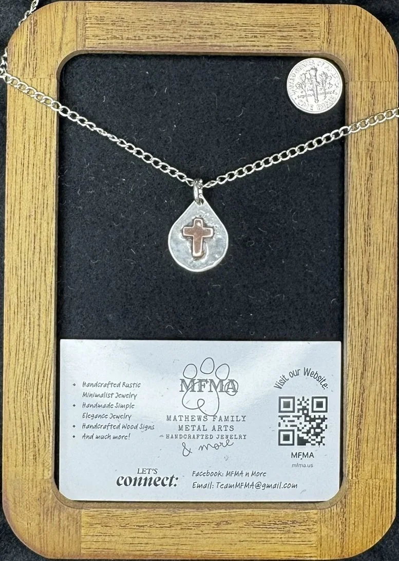 Silver Teardrop with Copper Cross. Handcrafted