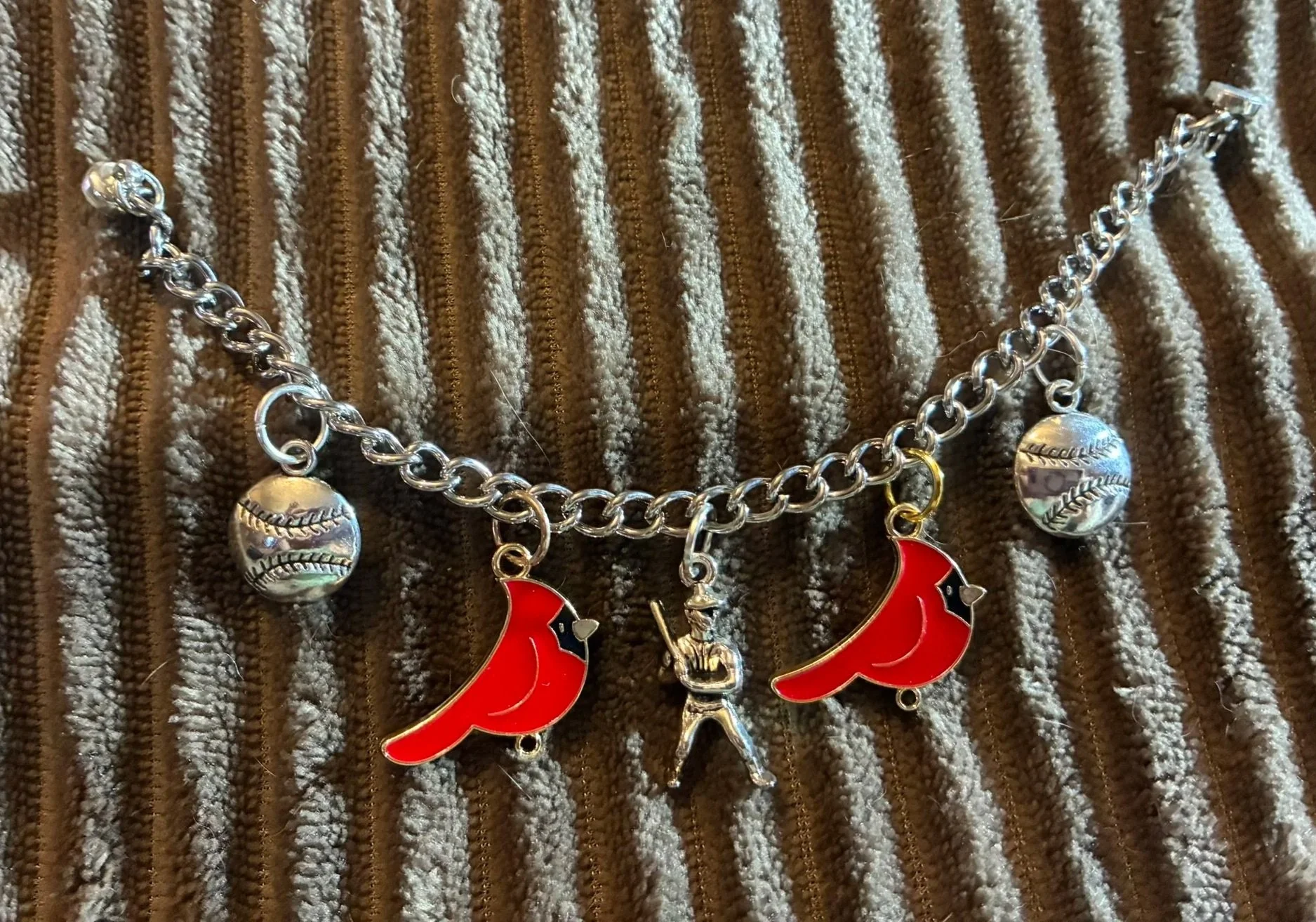 Cardinal/Baseball Charm Bracelet