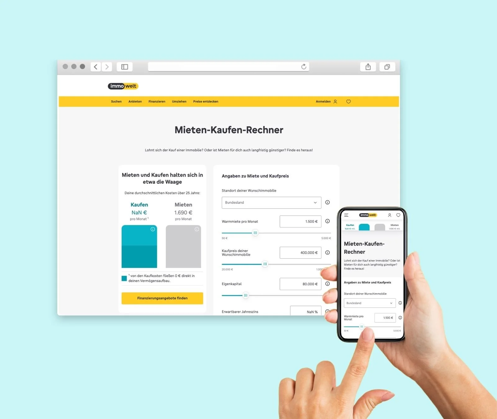 UX Design eines Mieten Kaufen Rechners für immowelt zur Unterstützung von Immobilienentscheidungen
