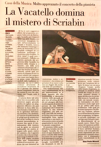La Vacatello domina il mistero di Scriabin