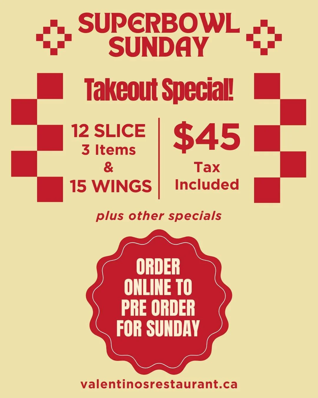 Superbowl is around the corner! With a number of takeout specials to choose from. Here's your playbook. 

1. Pre-order your food.
2. Pick up on Sunday. 
3. Enjoy while watching the game!

#SuperBowlLX #GameDayEats #TakeoutSpecials #SuperBowl2026 #Wat