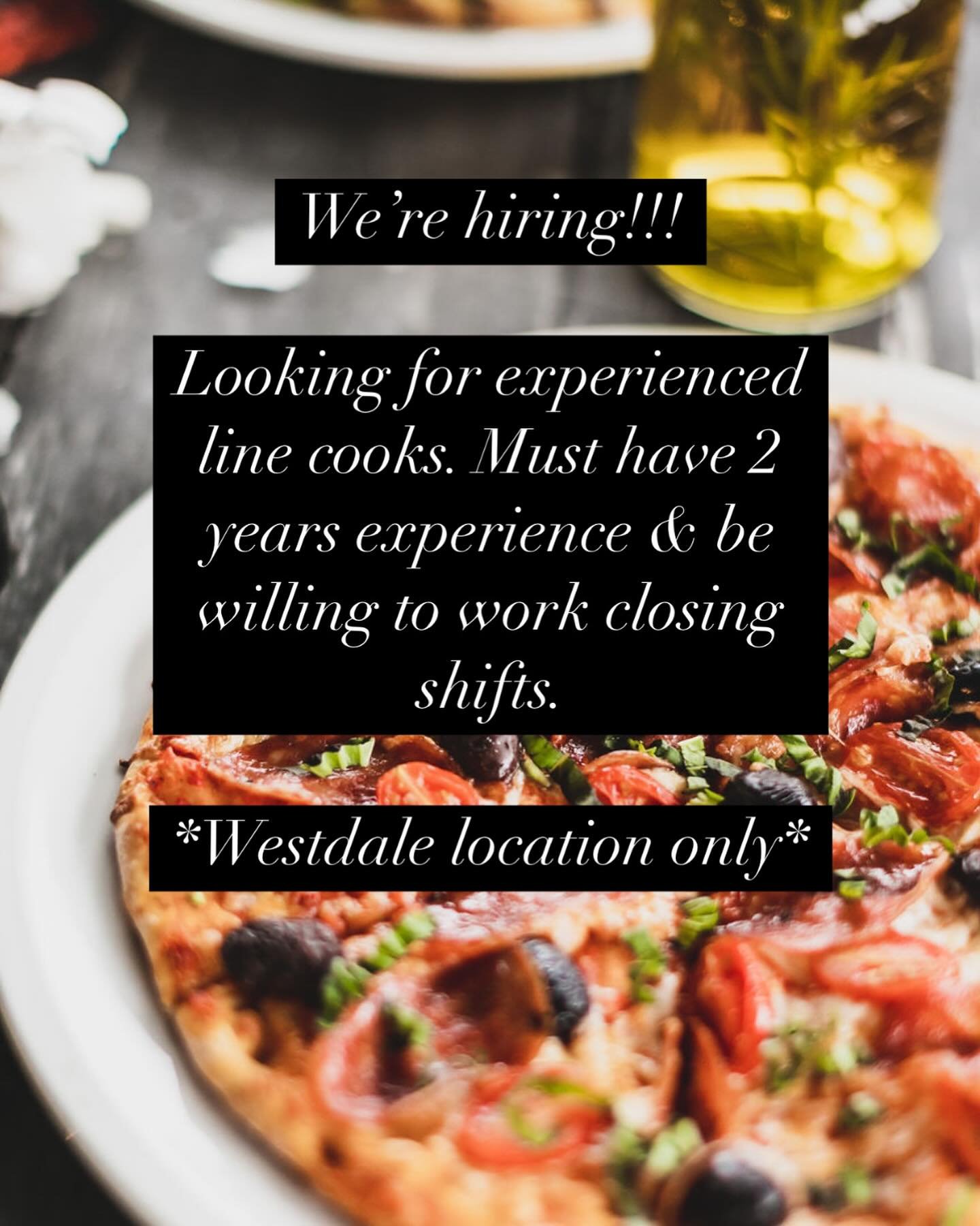 Looking for experienced line cooks that want to join our team! If you think you&rsquo;re the right fit stop by with a resume and apply within. We are looking for part time and must be able to work closing shifts. 🧑🏻&zwj;🍳 🍝 

#valentinos #westdal