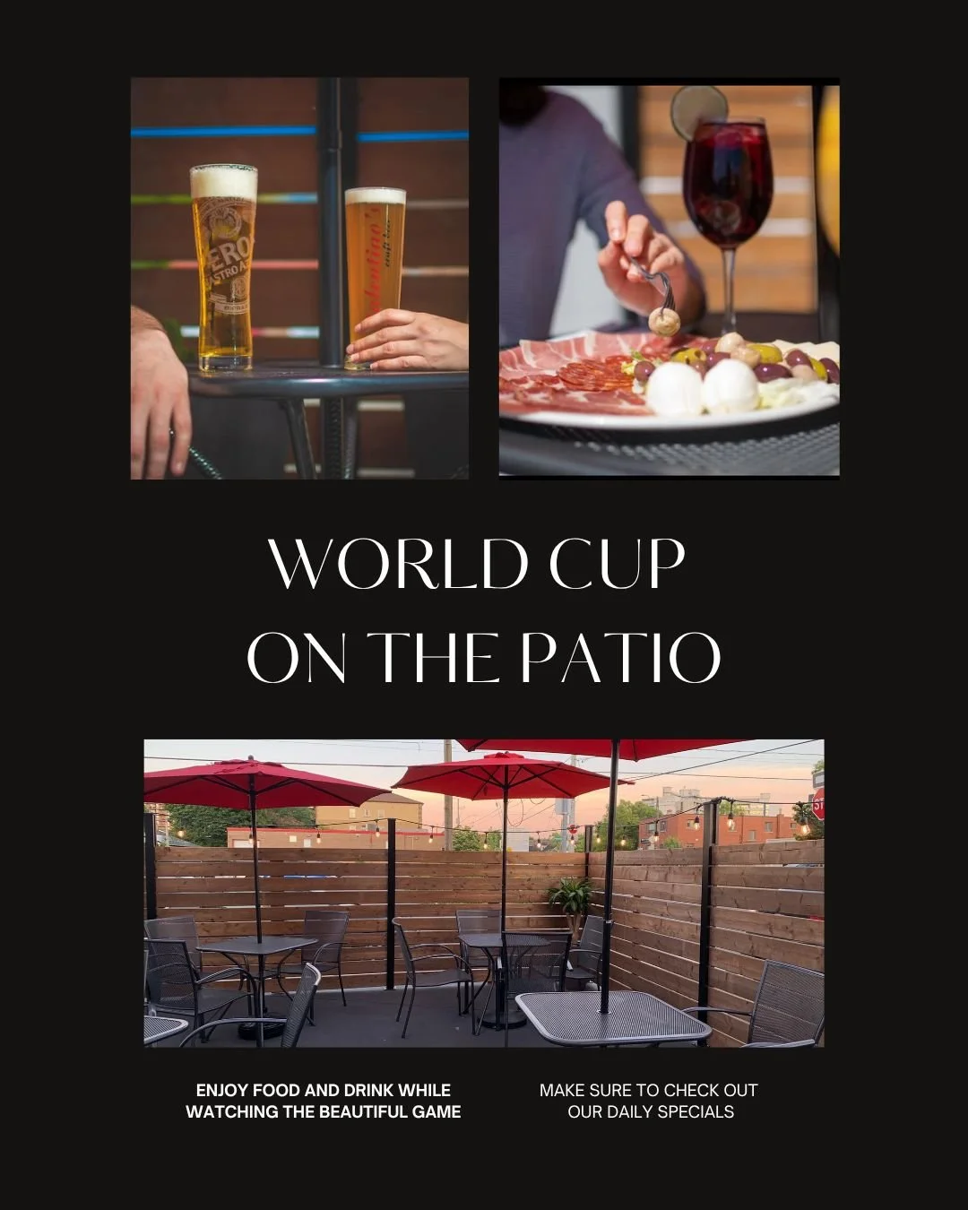 Nothing screams World Cup fever quite like chilling on a sun-soaked patio, surrounded by tasty drinks, delicious bites, and fabulous friends! Swing by to catch the game with us and soak it all in.

#Patio #Worldcup #ValentinosWestdale #SummerDining #
