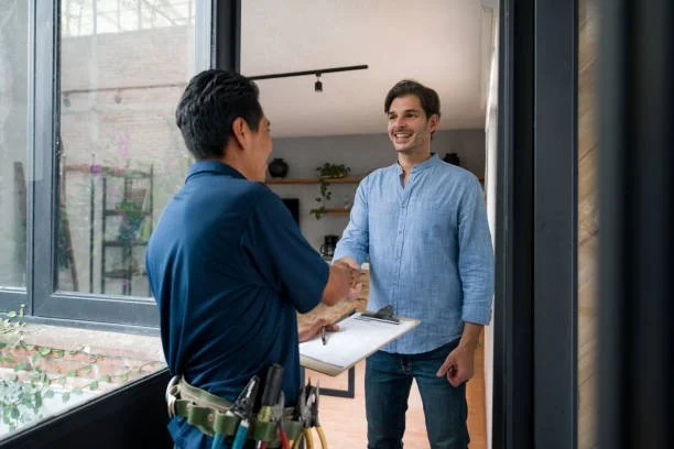 A friendly and responsive Lester Plumbing and HVAC technician interacts with a local Oak Ridge, NC resident.