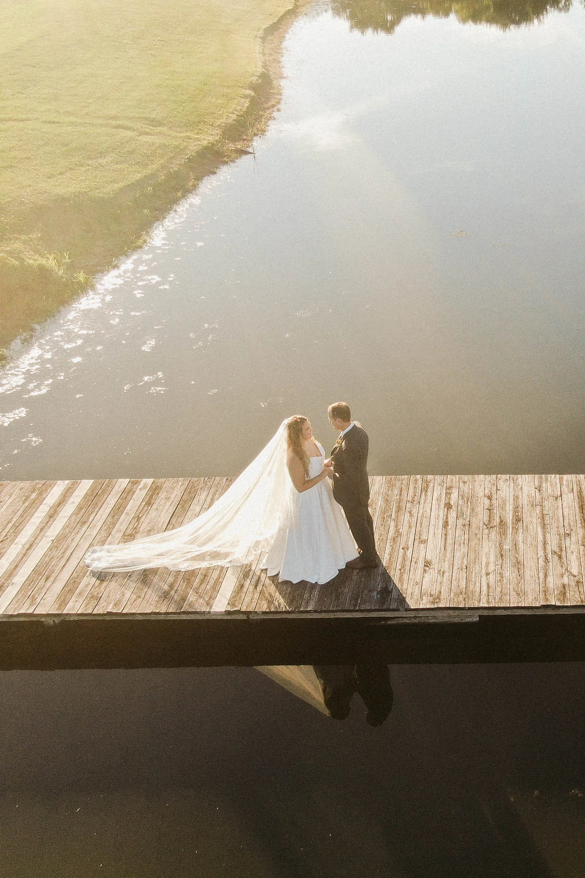 Wind in the willows wedding; Pennsylvania wedding photographer; wedding drone shot of a dock