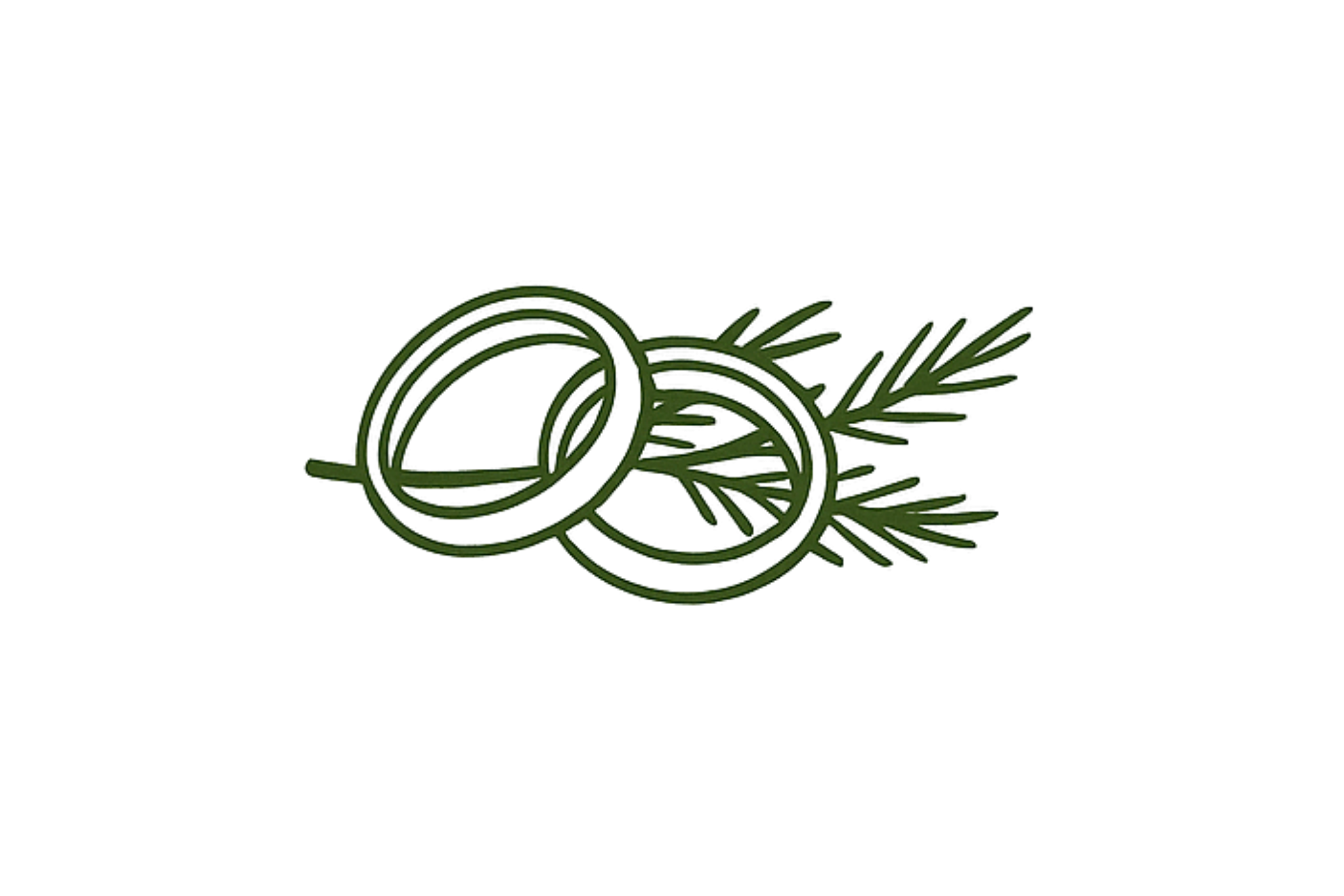 Wedding rings and a pine tree branch illustration.