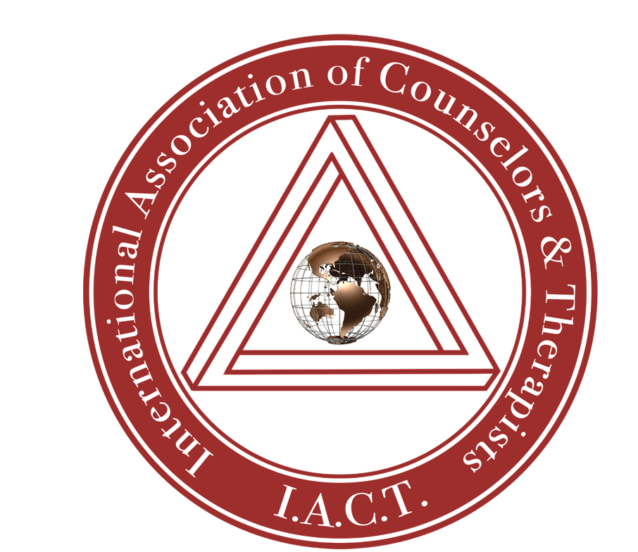 Seal of the International Association of Counselors and Therapists with a circular maroon border and white background, featuring a pyramid outline and a globe at the center.