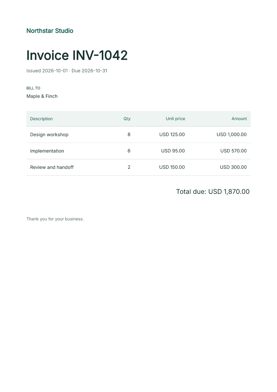 Download a PDF invoice from FastAPI, Flask, or Django