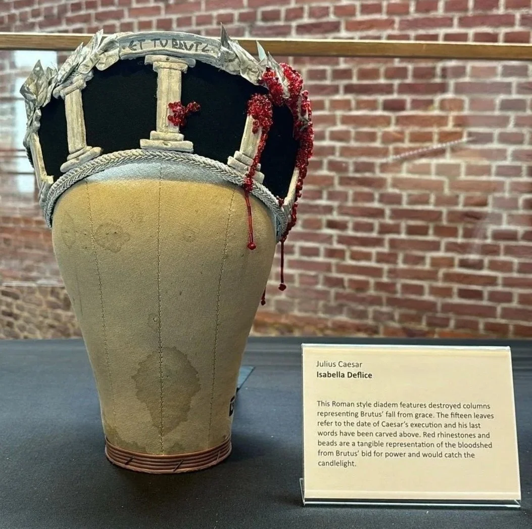 Part of Rutger's study collaboration with Shakespeare’s Globe in London, I was tasked with creating a millinery piece based on a play of my choosing- Julius Caesar. The Roman style diadem features destroyed columns symbolizing Brutus’ fall from grace