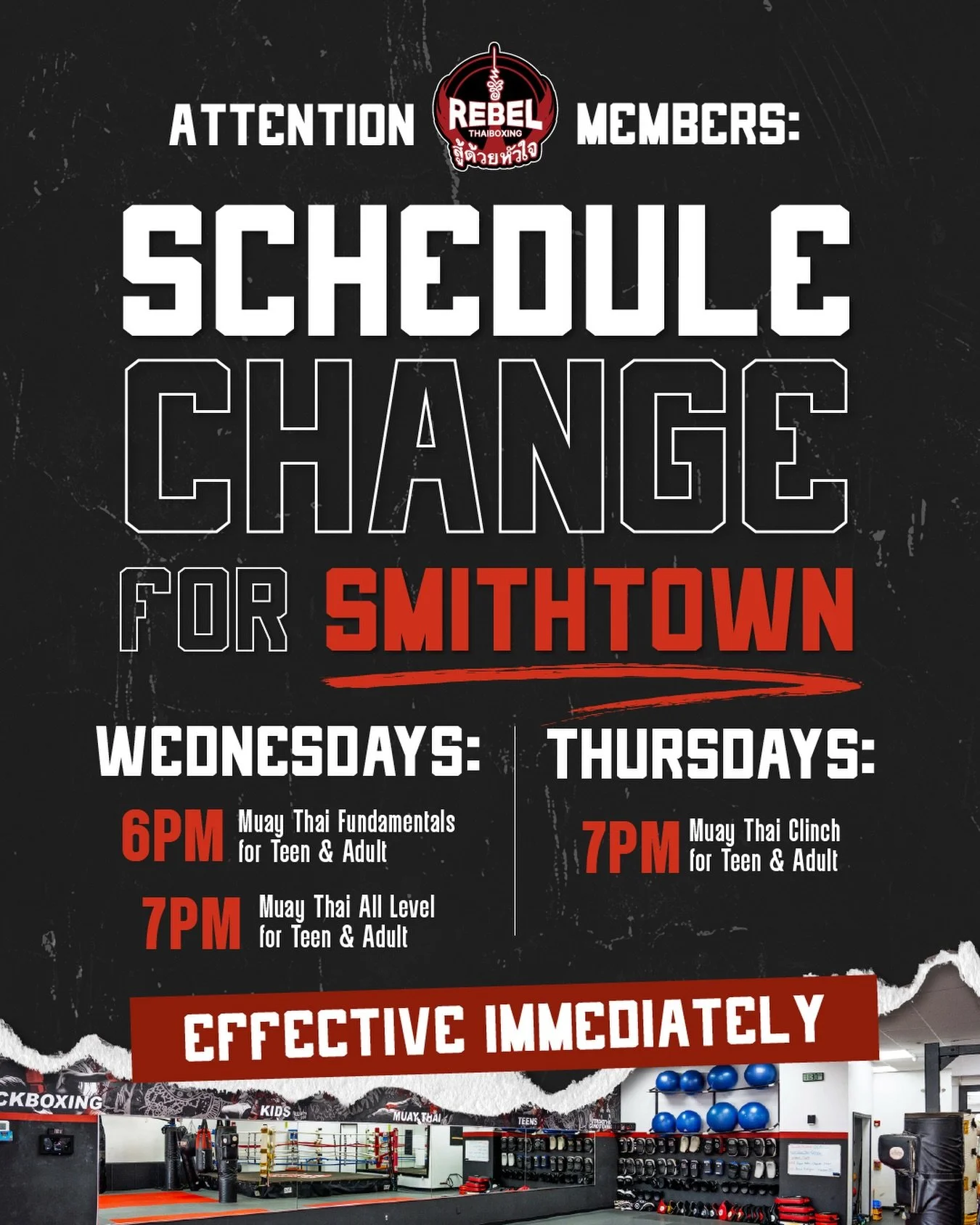 Attention Smithtown Rebels!

We have changes for our Wednesday and Thursday classes for Smithtown.