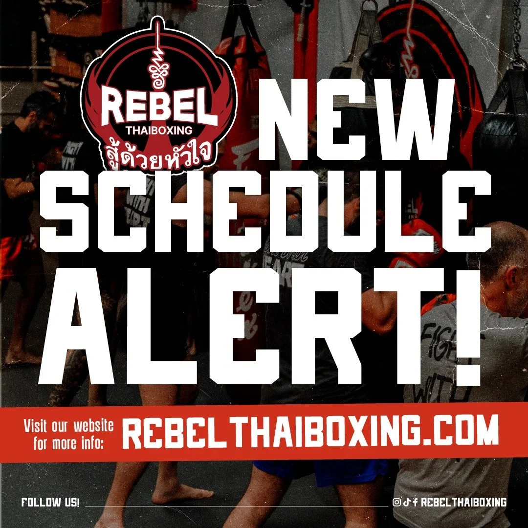 New schedule alert. 🥊

We've made some updates to the class schedule. Be sure to check the website for the latest class times, locations, and coach schedules.

Stay consistent, plan your training, and we'll see you on the mats. 

#RebelThaiboxing