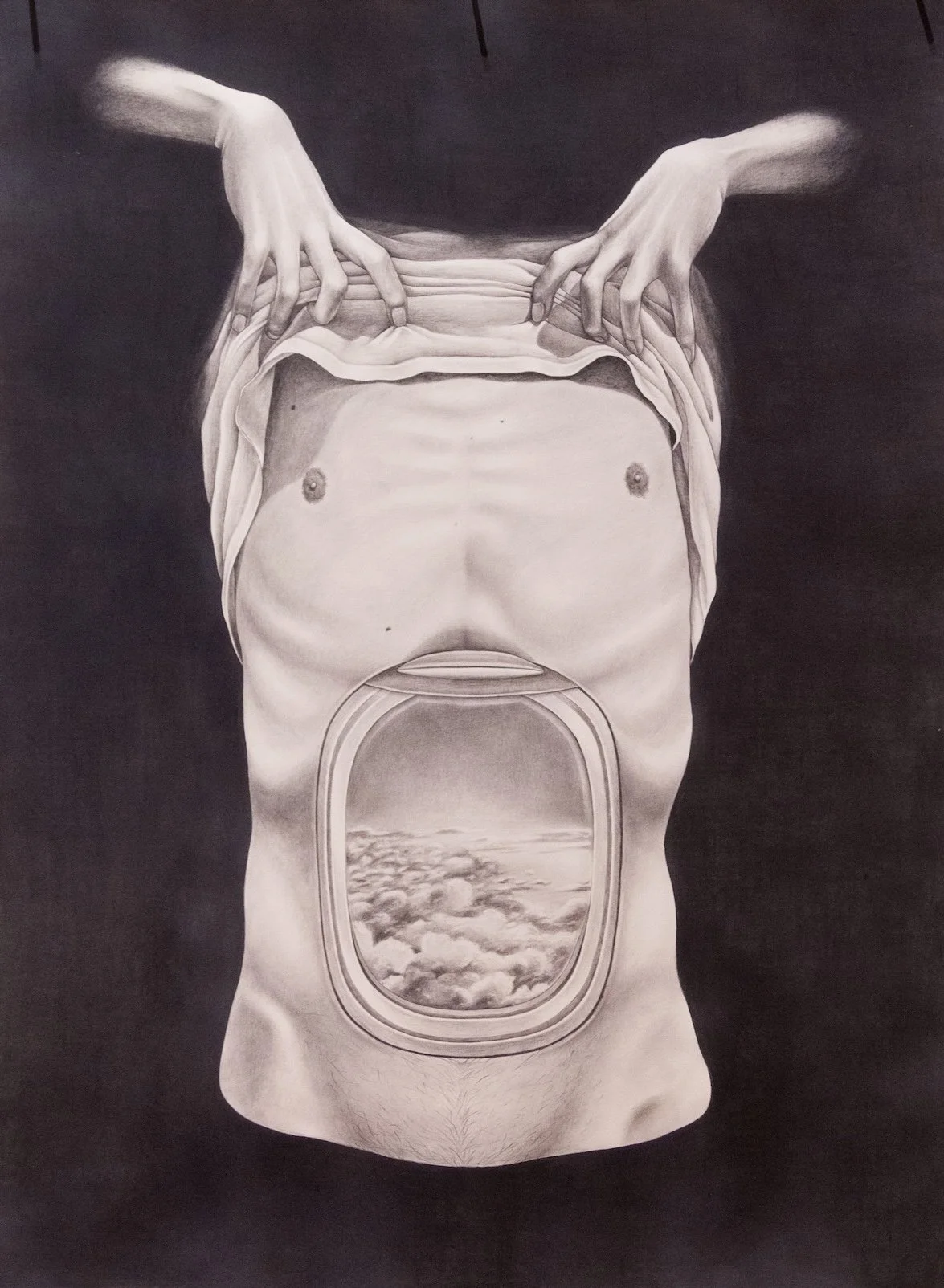 The drawing, "Text Me When You Land" by Andrius Alvarez-Backus