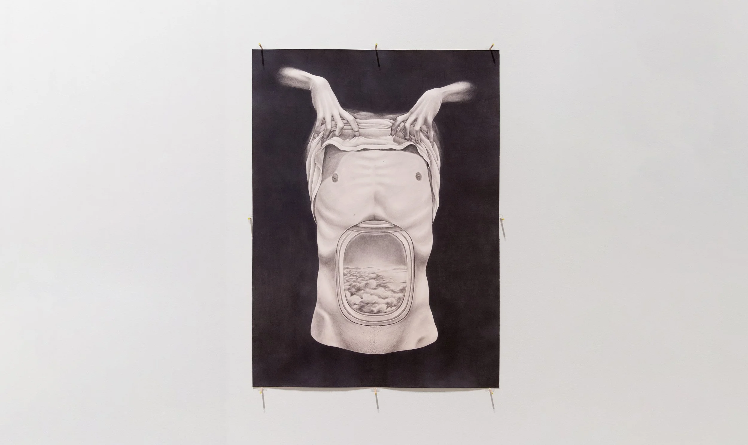 The drawing, "Text Me When You Land" by Andrius Alvarez-Backus