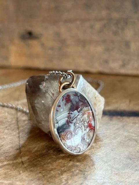 Sterling Silver, Bronze, Crazy Lace Agate Necklace